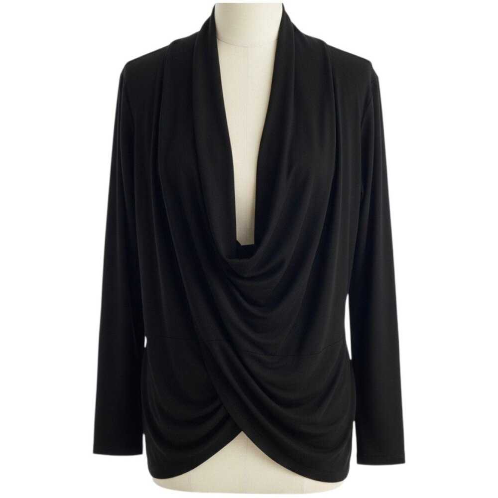 Women’s Sweater Top Black Drape Front Crossover XL